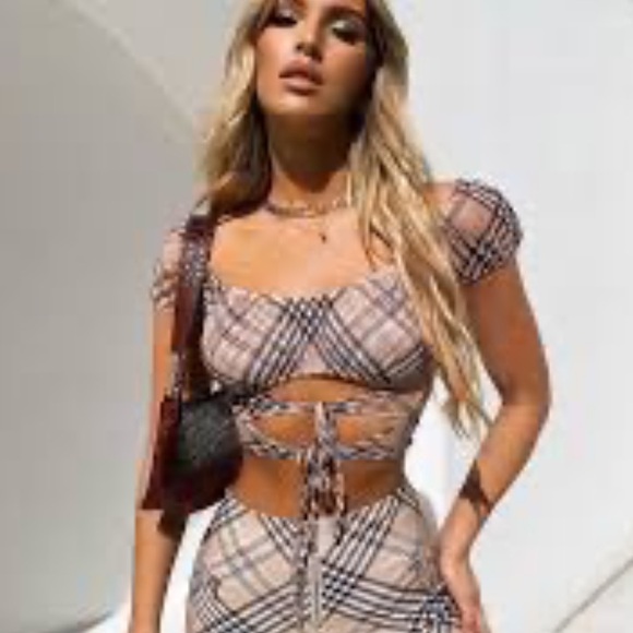 Tiger Mist Tops - Tiger Mist Karim Plaid Crop Top Womens Semi Sheer Boho Milkmaid Sz XS